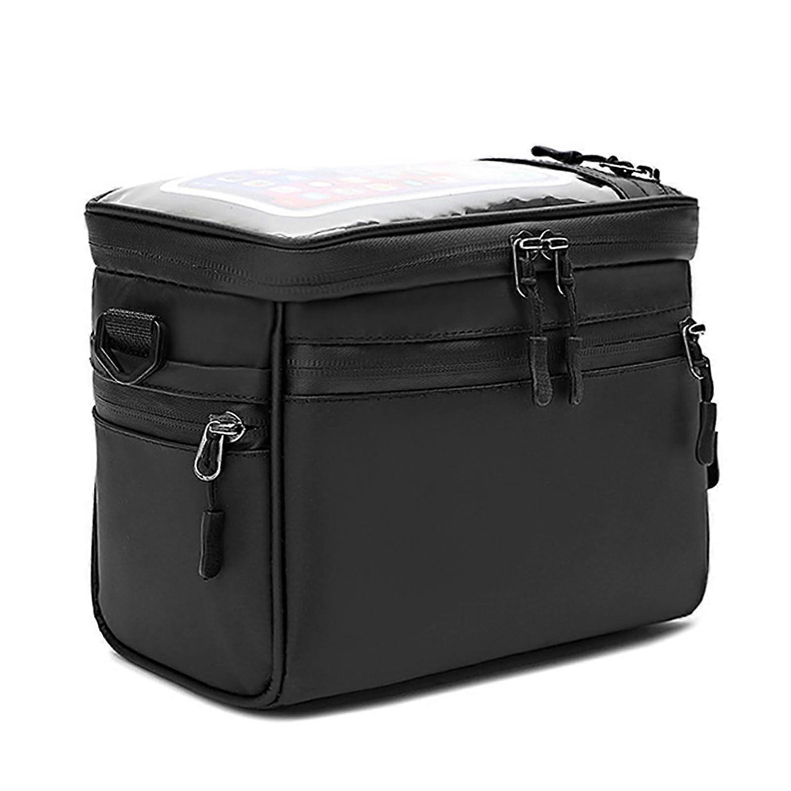 Handlebar Bag Transparent Pocket WaterResistant Material Large Main Pocket Adjustable Straps For Bike Black