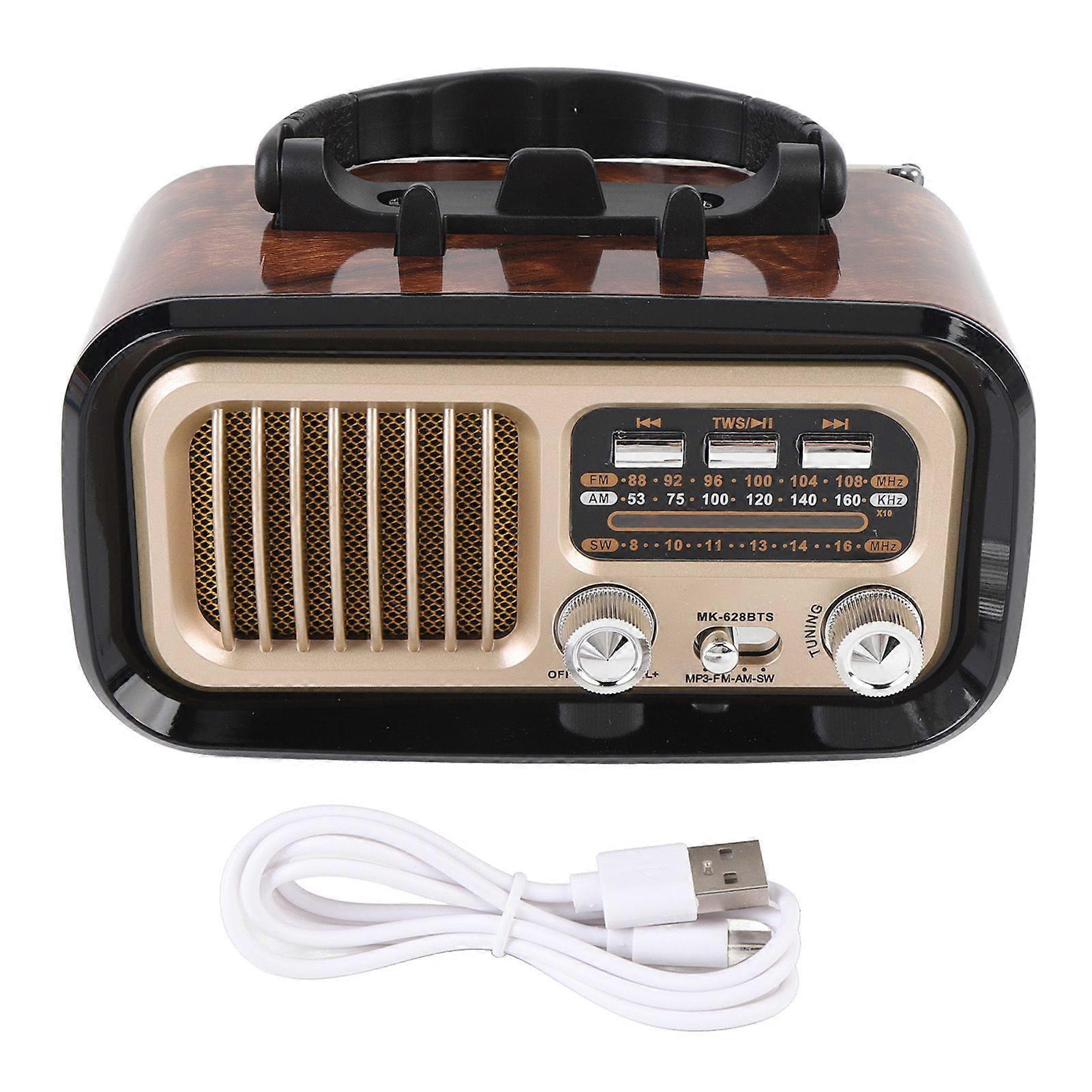Retro Radio with Bluetooth Speaker Memory Card USB Playback Solar Battery Powered Rechargeable Portable AM FM Radio for Outdoor Camping Black
