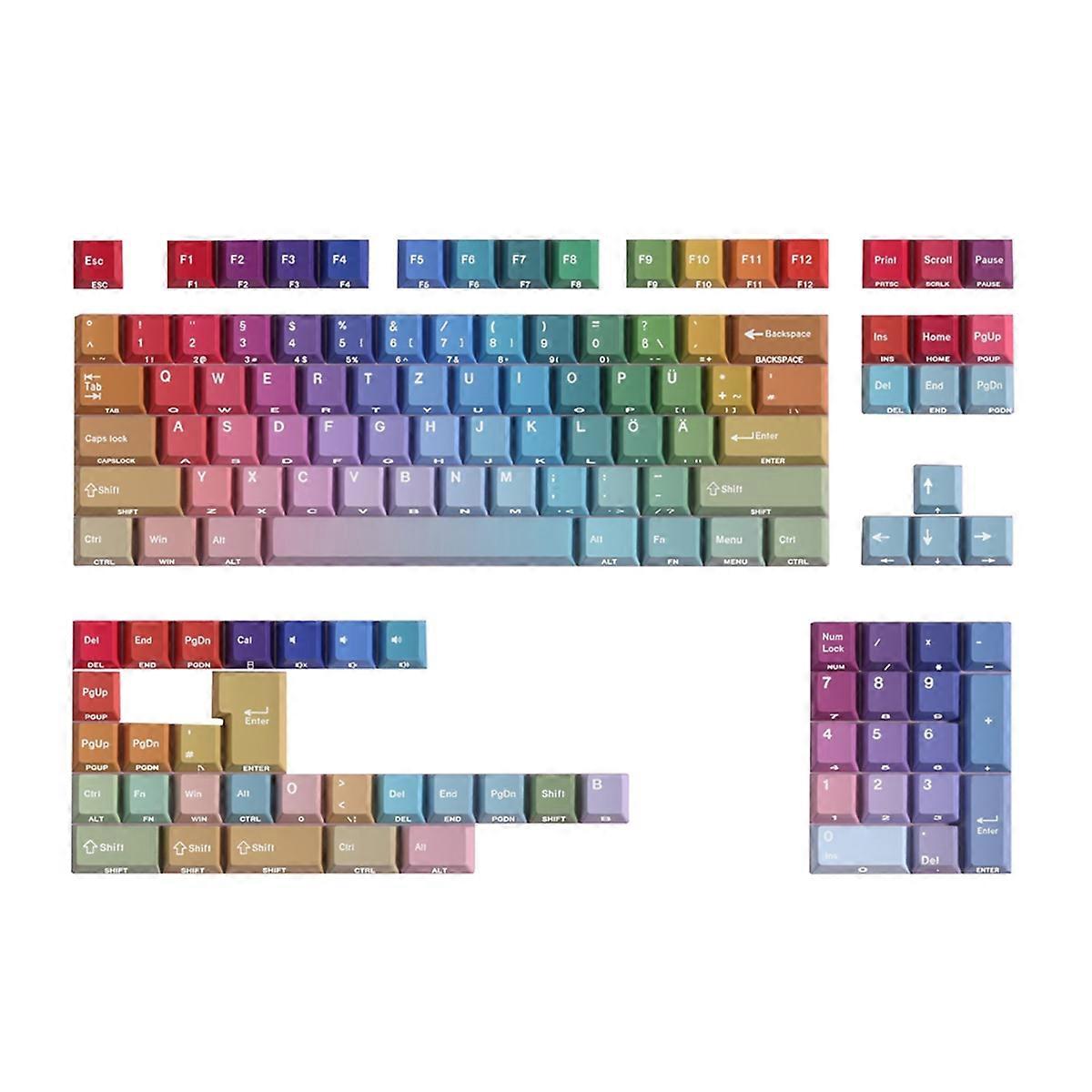 Gradient Rainbow Keycaps PBT Cherry Keycap for Mechanical Keyboard Shine Through Side,German Double Engraving