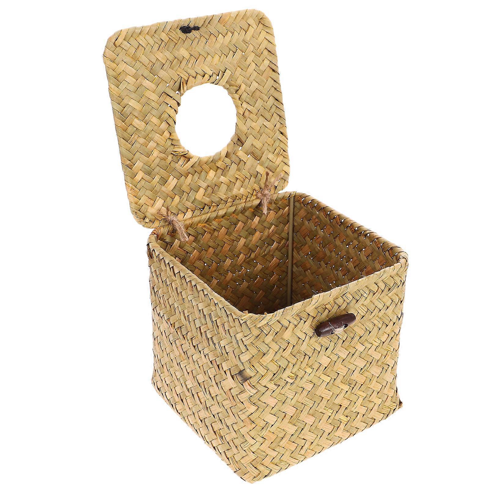 Khaki Square Tissue Box for Storage 2Pcs Woven Wicker Napkin Holder
