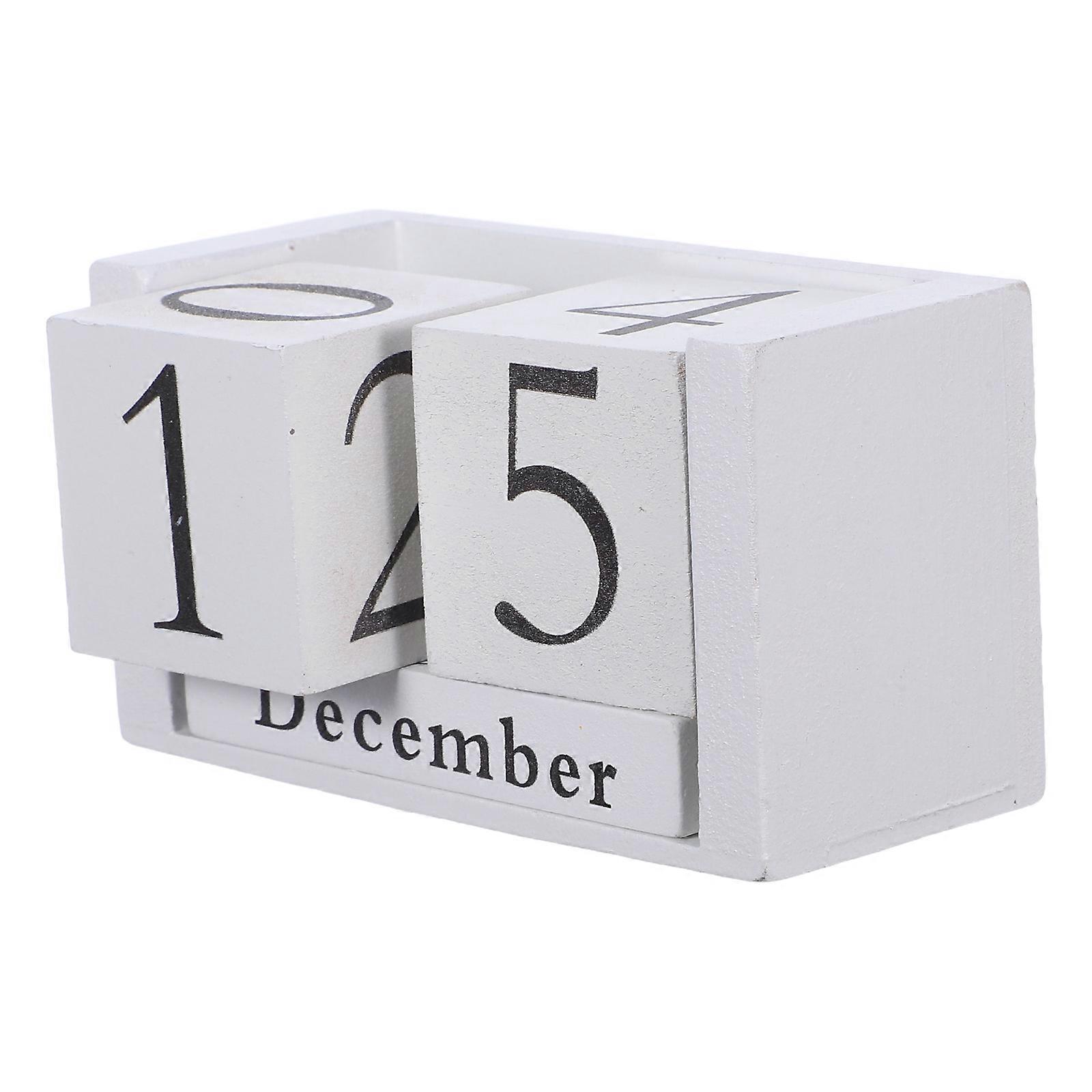 White Wood Block Perpetual Calendar for Desk with Month Display 3Pcs