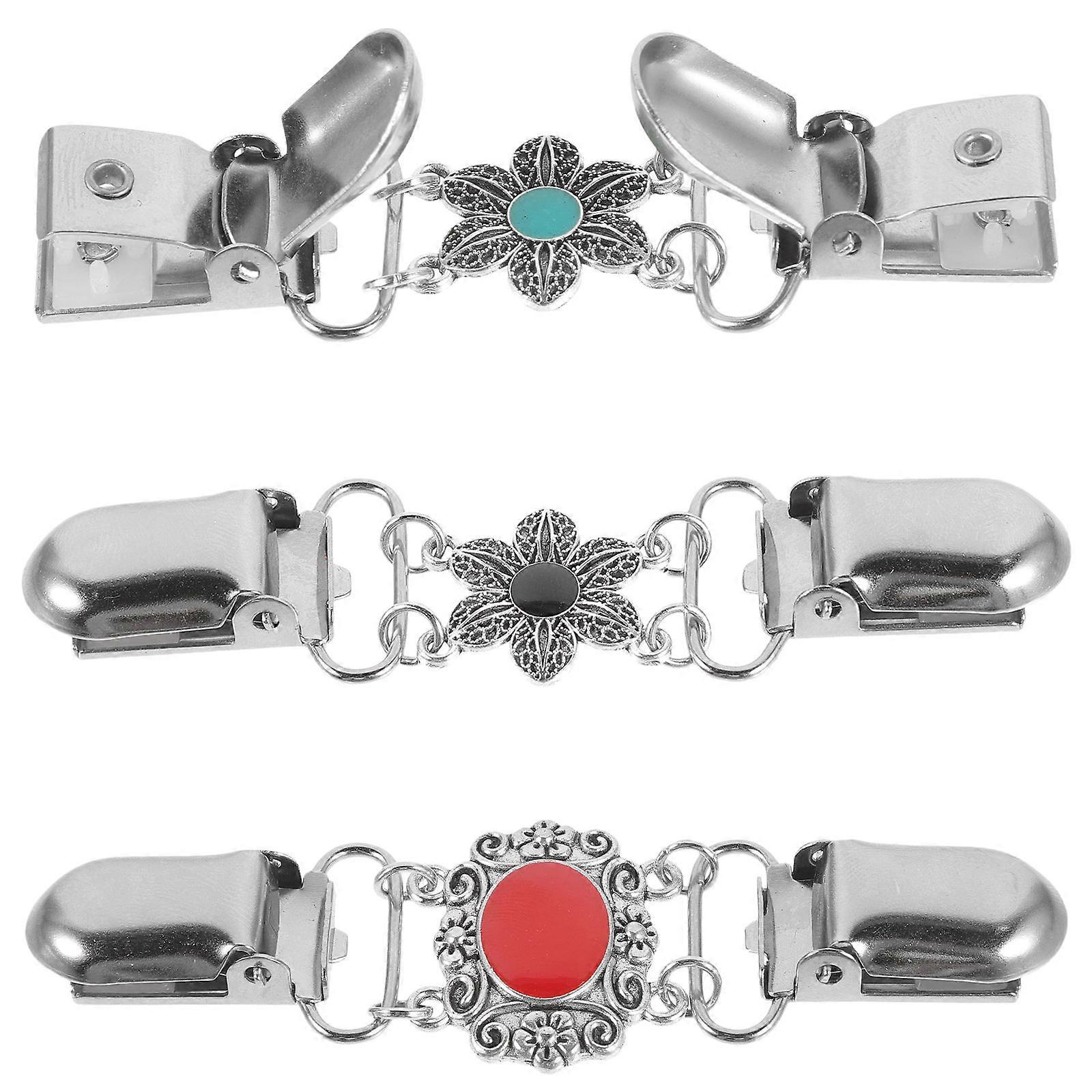 Sweater Collar Clasp Clips Metal for Women Daily Use and Parties Assorted Color Decorative 3Pcs