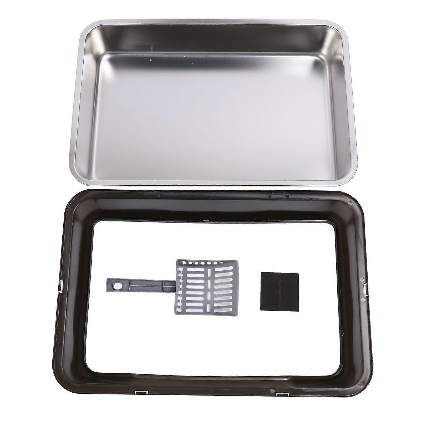 Stainless Steel Cat Litter Box with Lid High Sided Anti Splash Block Odors Easy to Clean Large Size for Pets Black