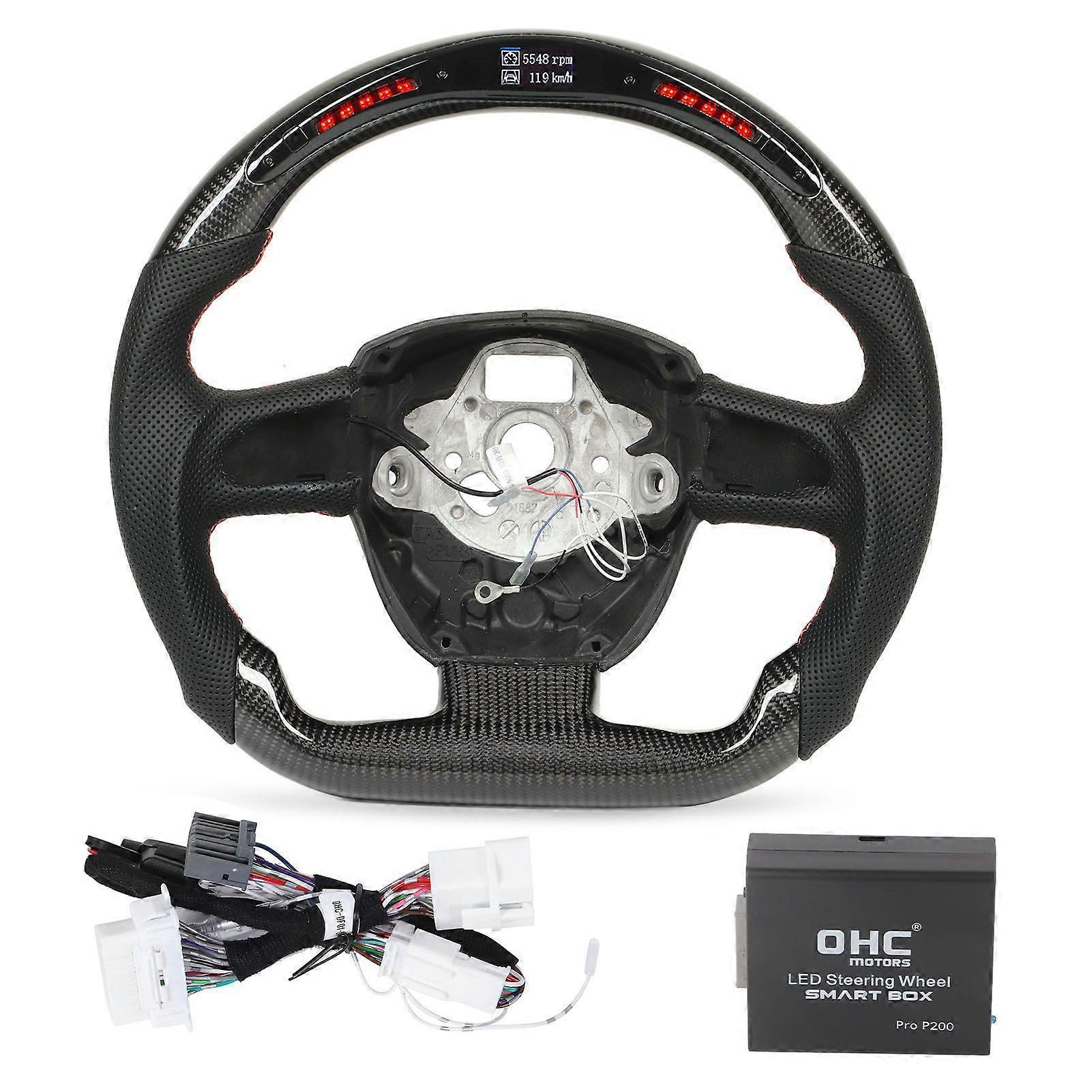 LED Shift Lights Carbon Fiber Steering Wheel Red Stitching for A4 S4 A5 S5 RS5 B8 A6 S6 C6 A8 S8 D3