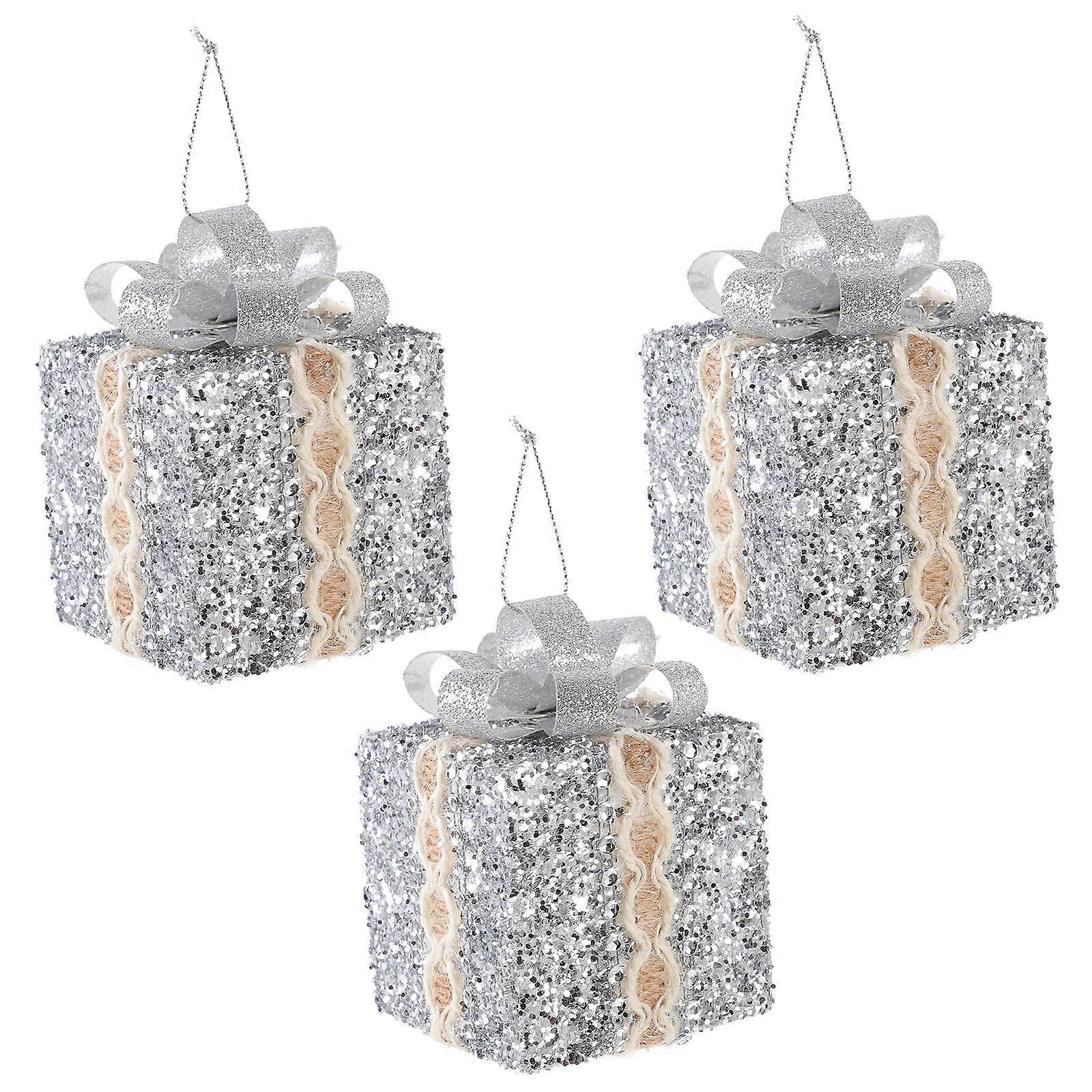 Silver Christmas Tree Hanging Gift Box for Decoration 9Pcs Set