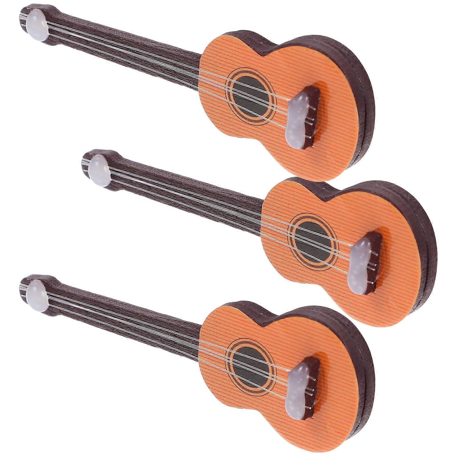 Mini Guitar Model for Decor 3Pcs Wooden Simulation Musical Instruments Set