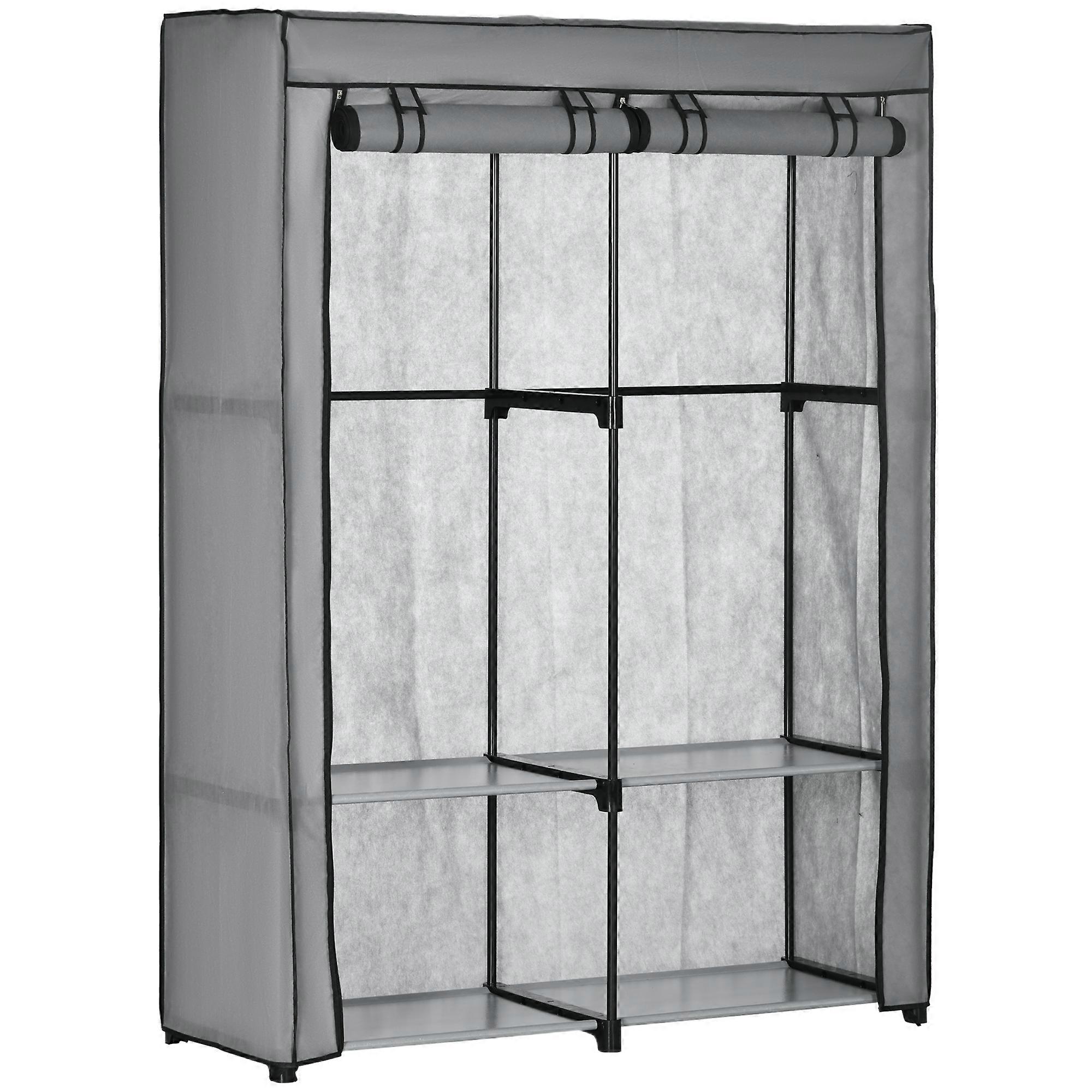 Light Gray Folding Fabric Wardrobe Clothes Rods 4 Compartments Zip