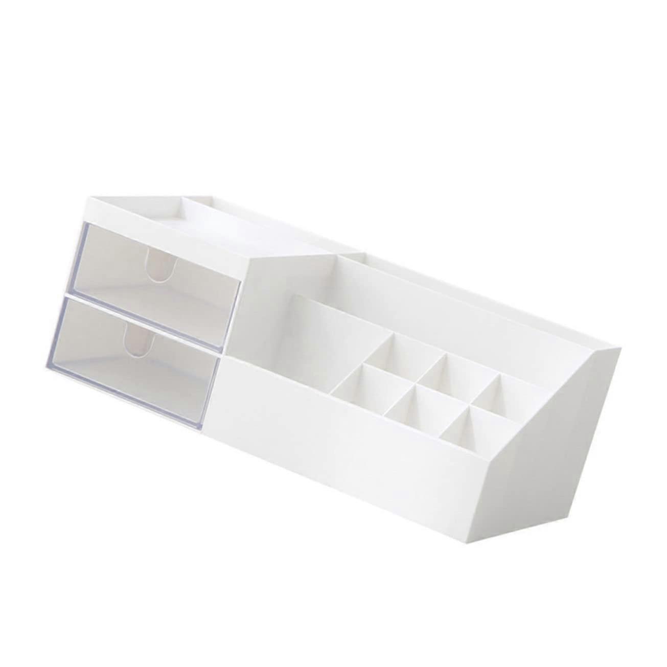 Multipurpose Cosmetics Storage Box With Drawer ABS Organizer For Dressing Table Desktop Sundries Holder White