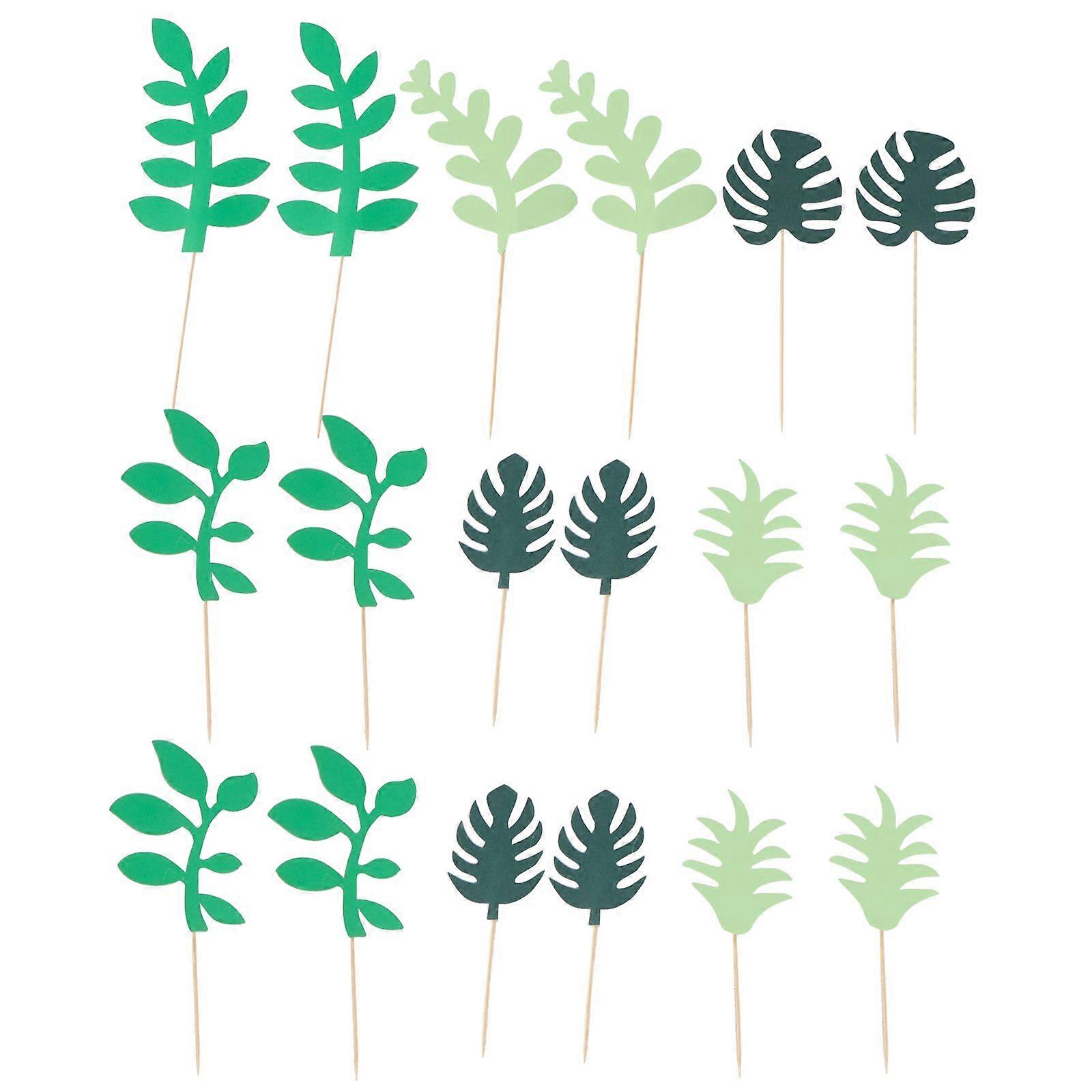 24pcs/4 Sets Hawaiian Party Cake Ornament Palm Leaf Cake Insert Cards for Party