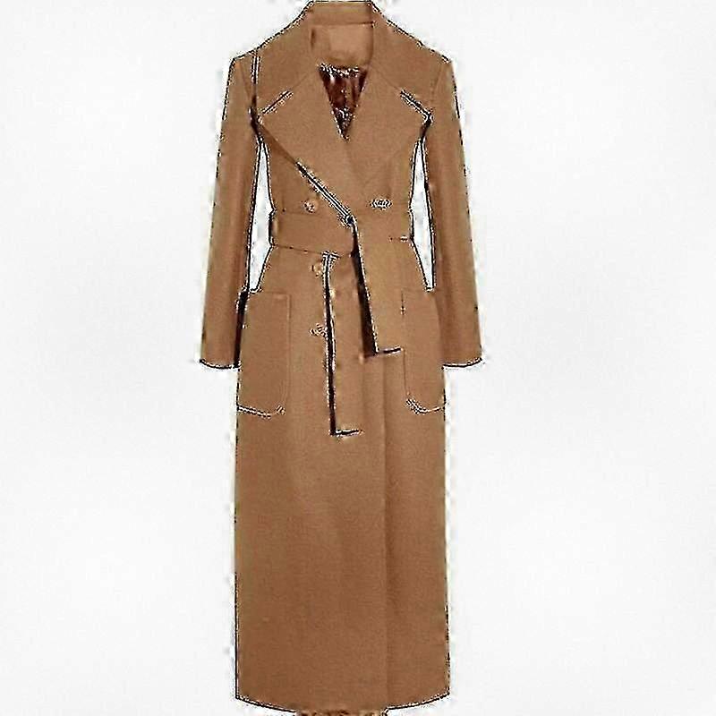 Women's Long Wool Blend Coat Simple Elegant Maxi Winter Outerwear New-Arrival
