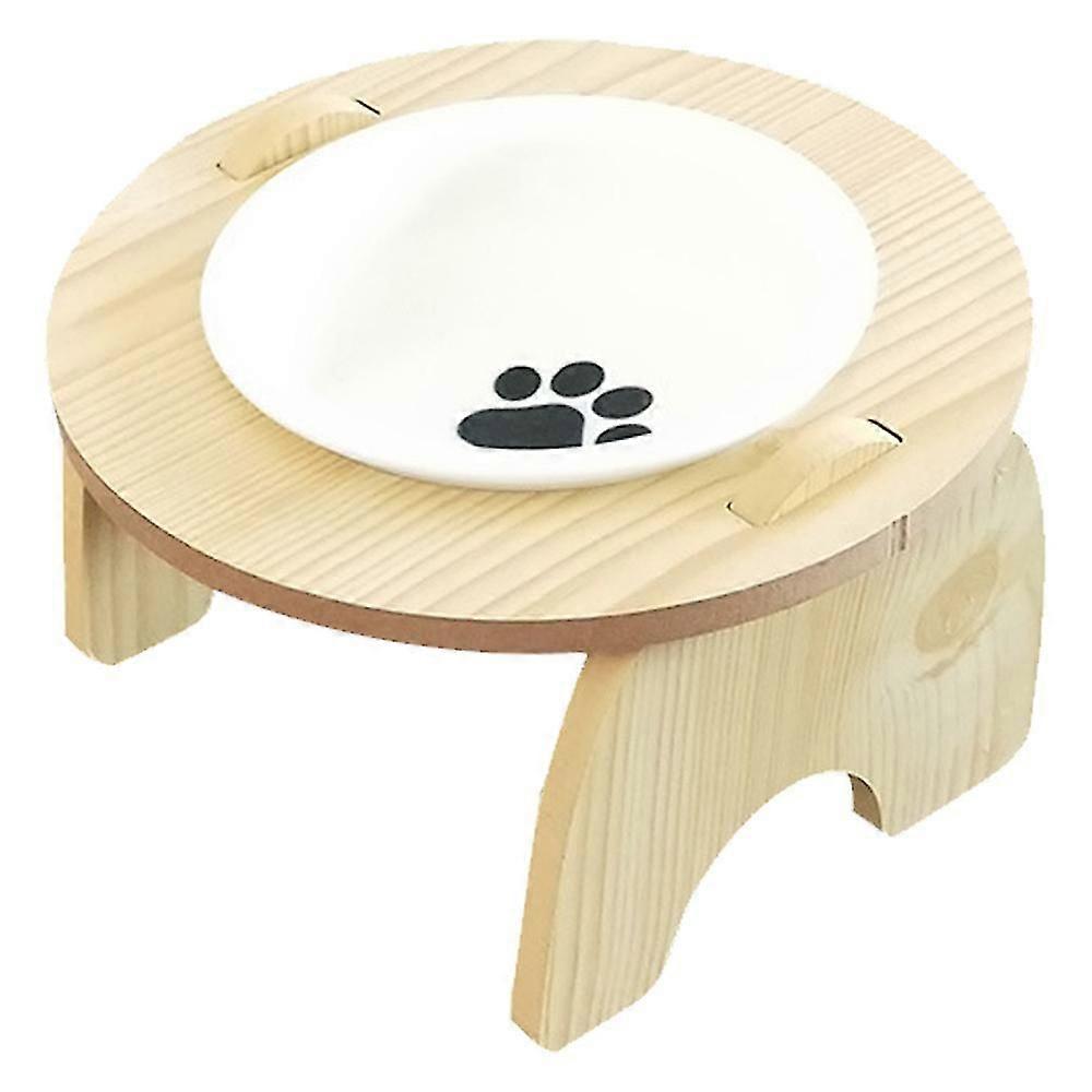 وعاء طعام للحيوانات الأليفة مع حامل، مصنوع من الخشب والفولاذ المقاوم للصدأ