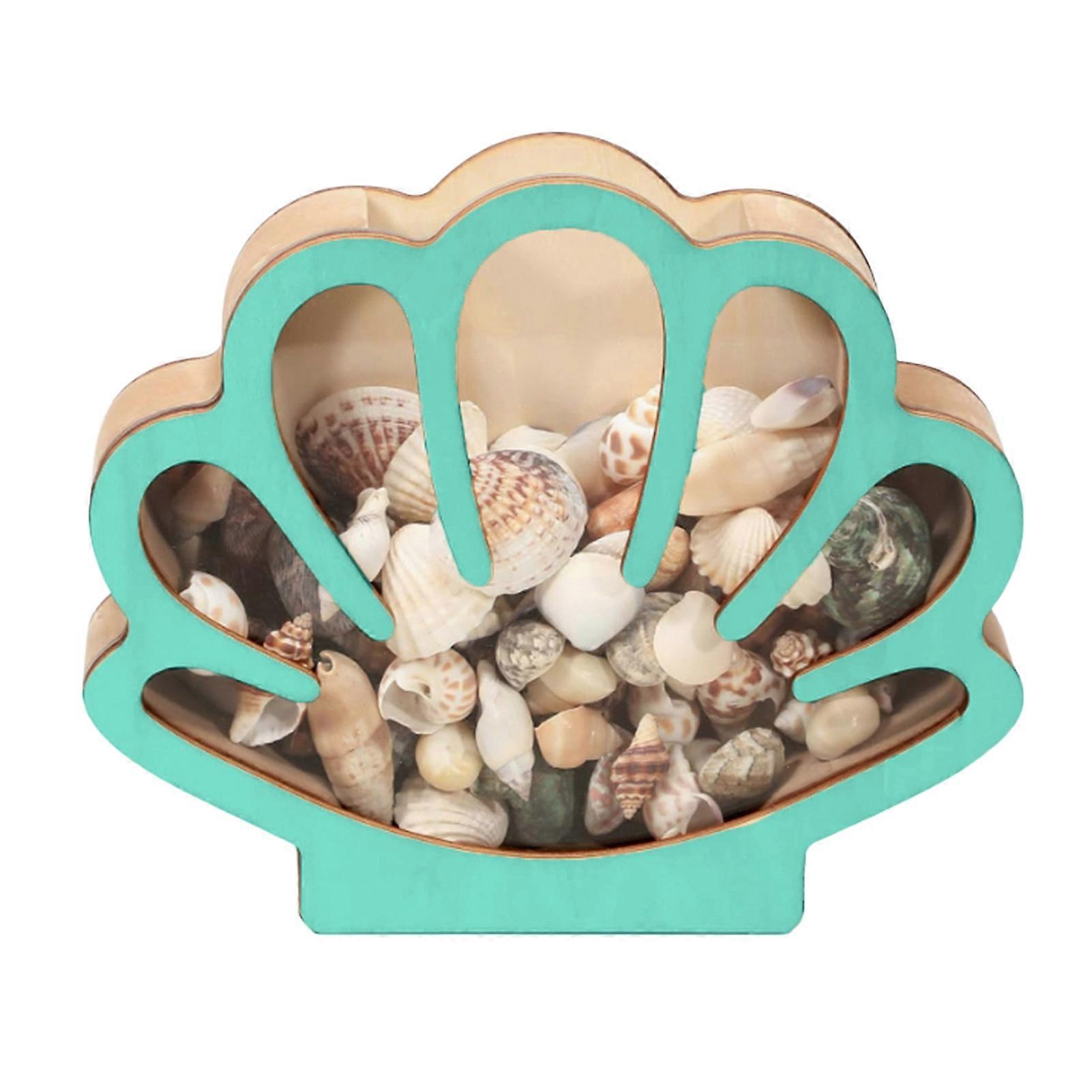 Wooden Shell Display Case Handcrafted Rustic Sea Shell Shadow Box Seashell Shaped Storage Display