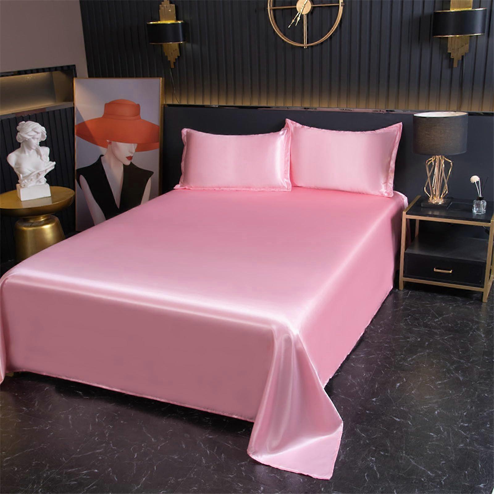 Stain Flat Sheets 180x230 Cm Pink3 Soft Satin Bed Sheets Easy Care Soft and Comfortable