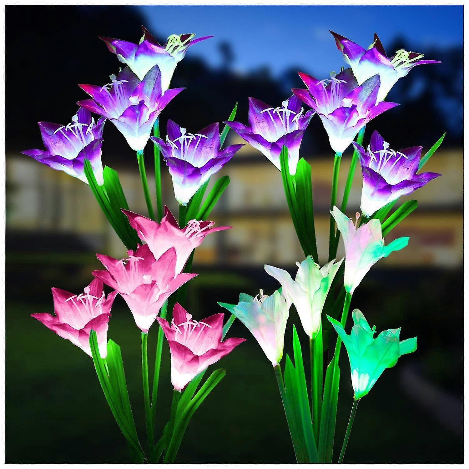 屋外ソーラーライト、より大きなユリの花と4パックソーラーガーデンライト、庭のための防水屋外ライト