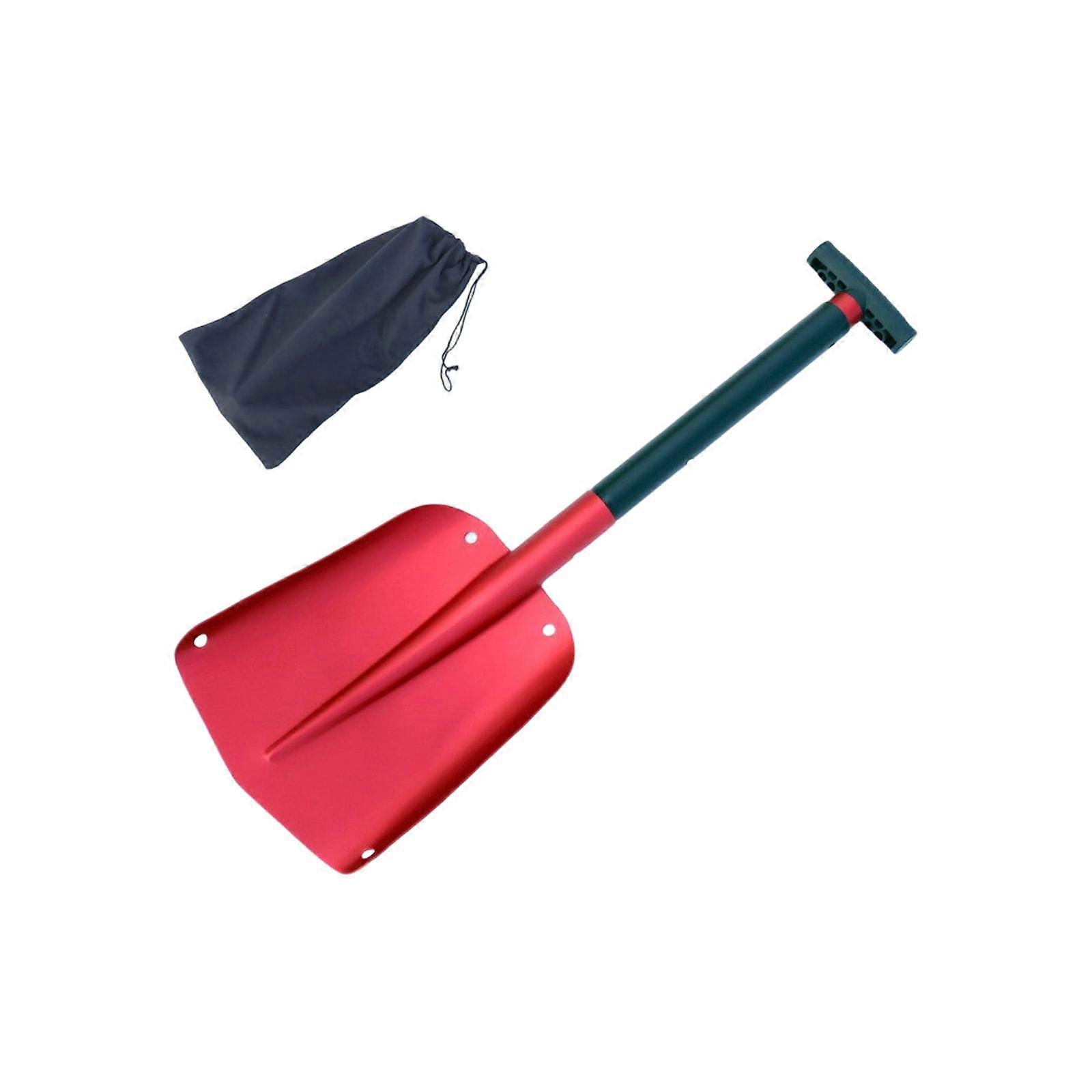 Lightweight Foldable Alloy Snow Shovel With Extended Handle for Snow Sand and Soil Removal Aluminum Construction  Red