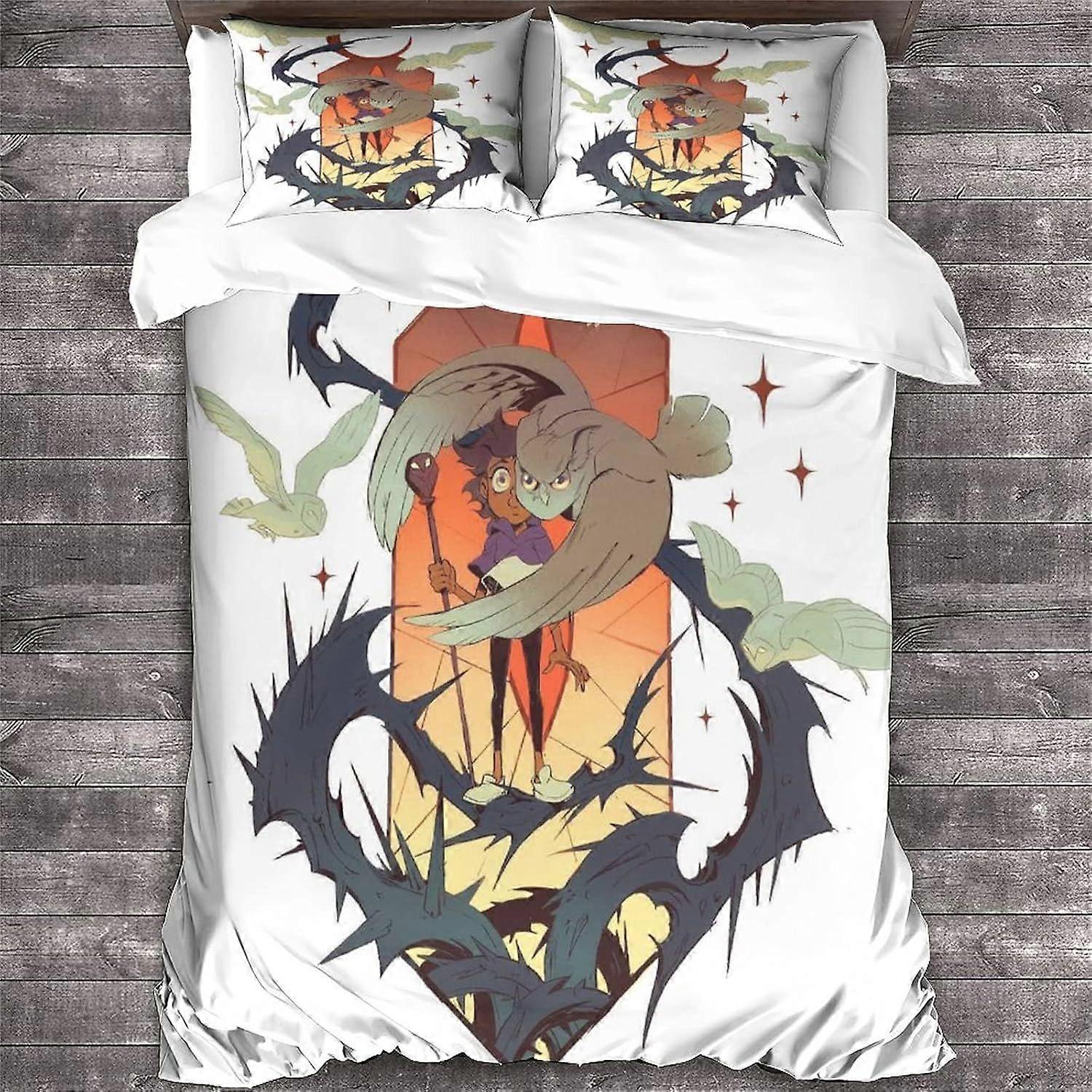 NOOFIE 3D A Coruja Casa Imprimir Edredom Capa Animação Capa Edredom para Animação Juvenil Soft Microfiber Colcha Capa Decor 3Pcs Cama Duplo