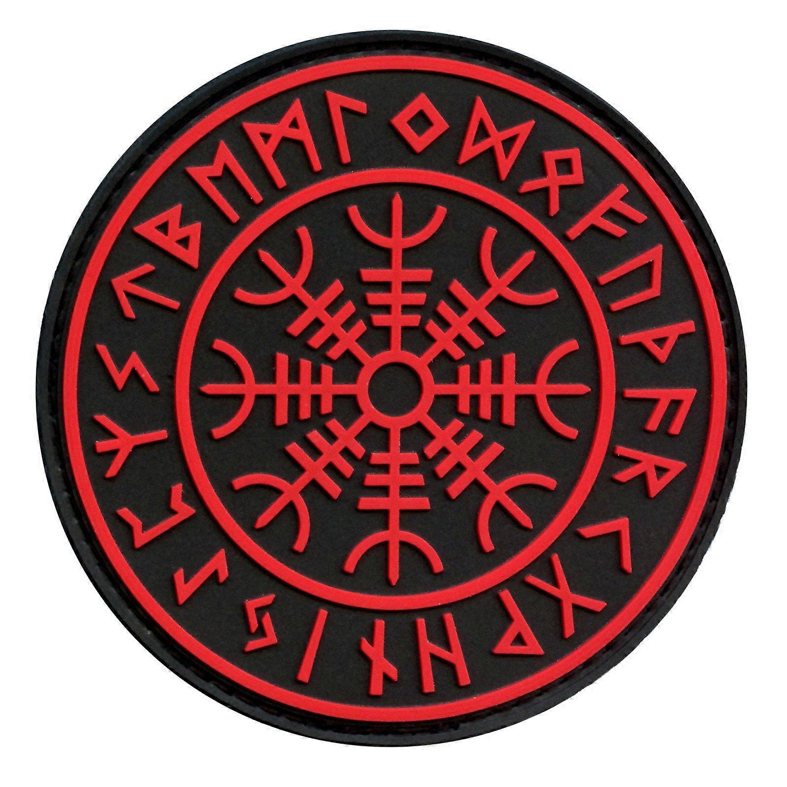 Helm of Awe Aegishjalmr Rune PVC Patch Black Red for Tactical Gear and Jackets