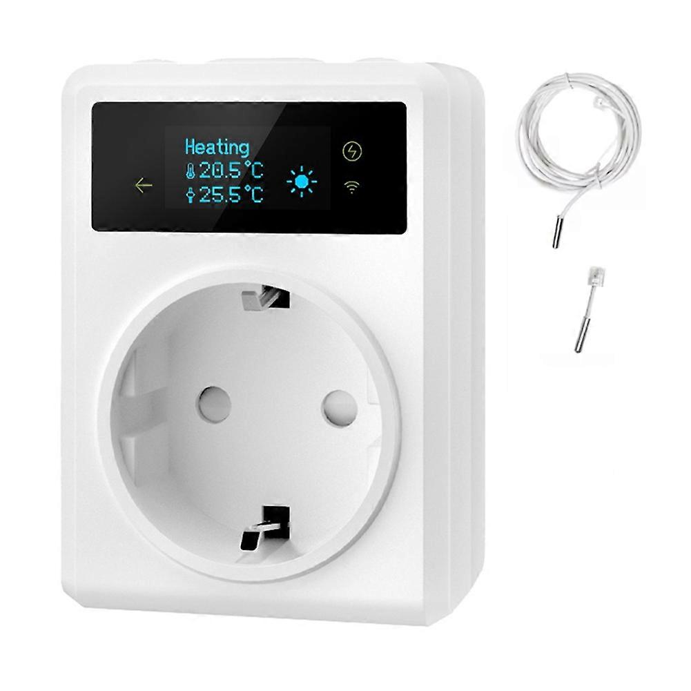 Tuya WiFi Thermostat Outlet Plug 16A Programmable Countdown Socket for Heating & Cooling with Temperature Sensor EU Plug