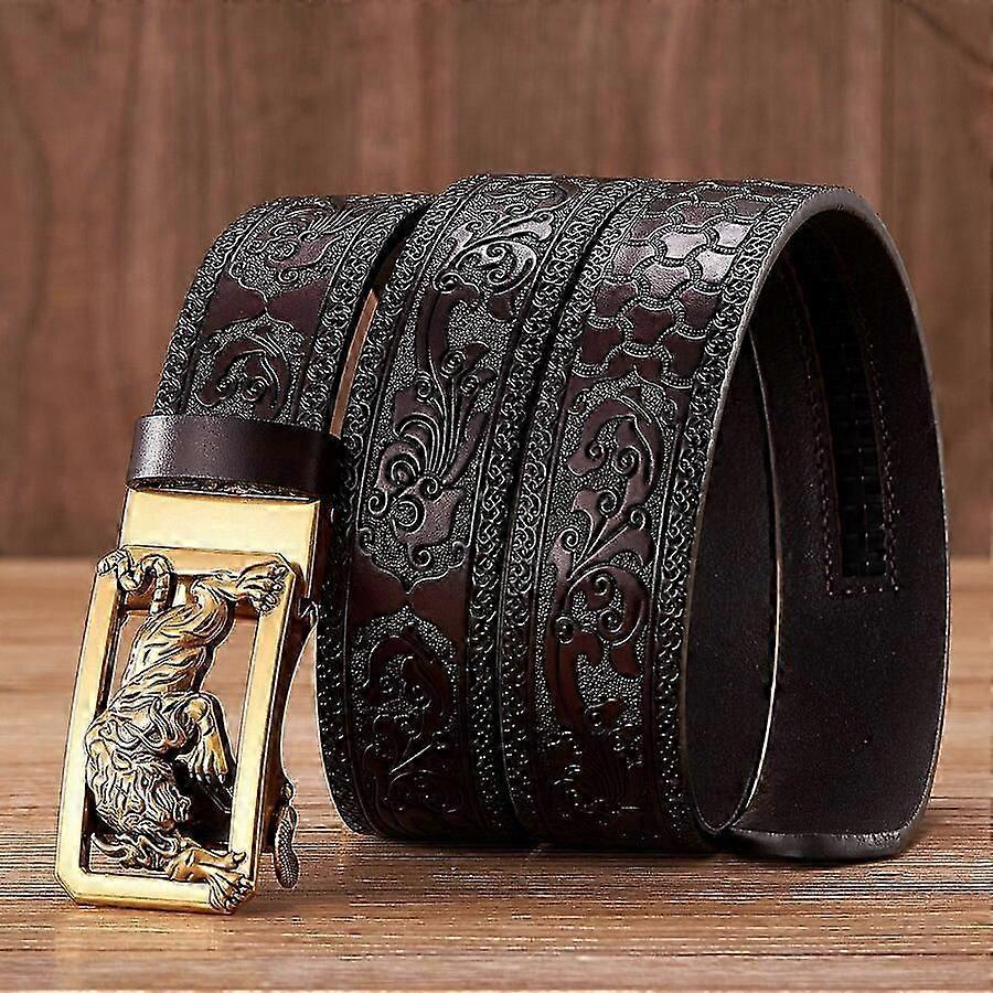 35cm Mode Prägling Retro Manliga Bälten För Män Företag Kohud Äkta Läder Bälte Drake Mönster Automatisk Spänne Rem