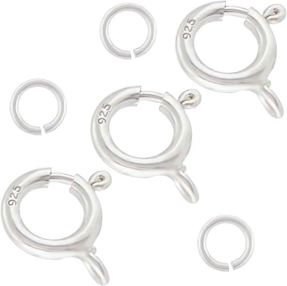 8Pcs 925 Sterling Silver Spring Ring Clasps Close Ring Open Clasps Spring Clasps Round Spring Ring Connectors Jewelry Clasp with Open Jump Rings for D