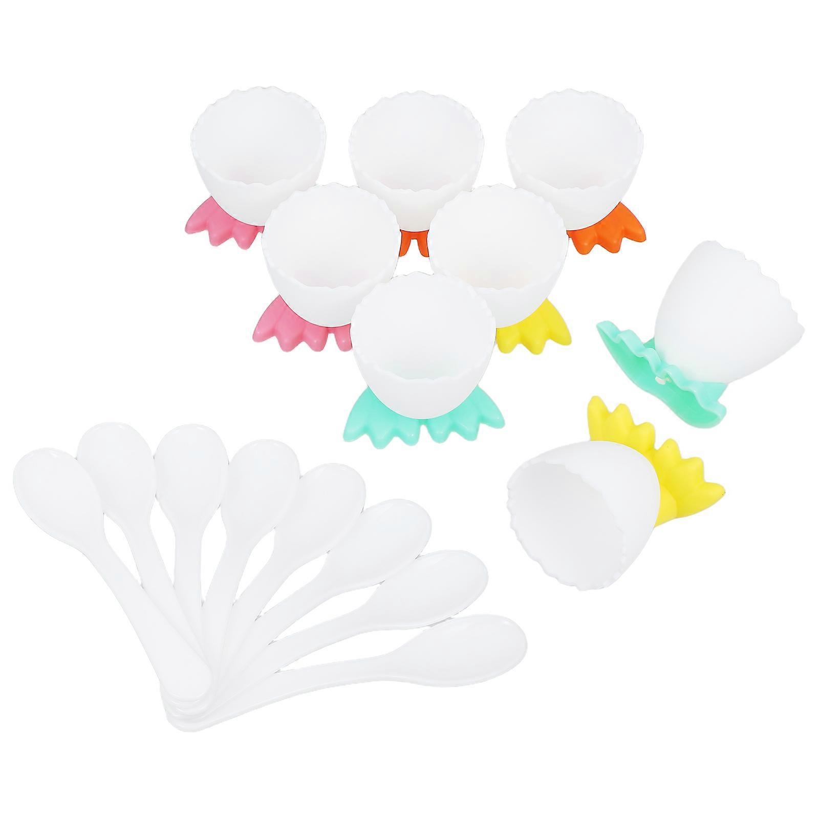 Boiled Egg Holder Chicken Shape for Breakfast 8Set with Spoon Assorted