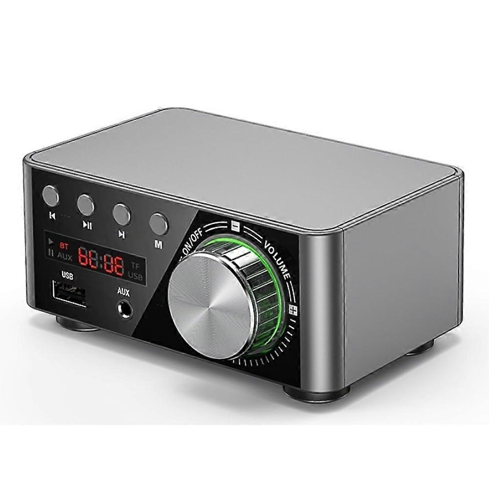 Bluetooth 5.0 Amplifier 50W Per Channel 100W Total Class D USB AUX TF Card HiFi Stereo Silver Gray