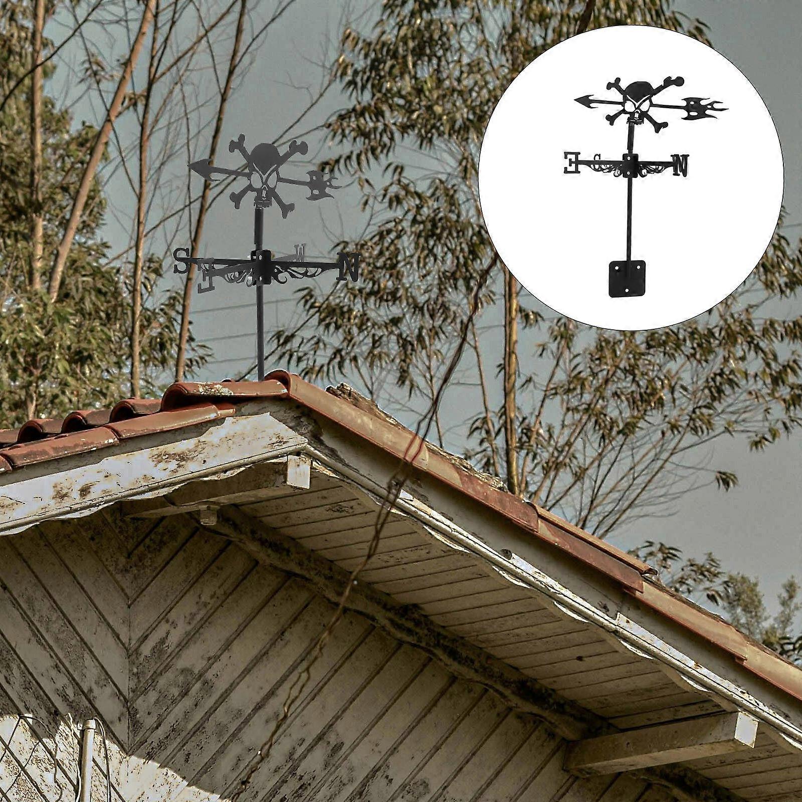 Skull Head Decoration Iron Weather Vane Wind Direction Indicator for Yard