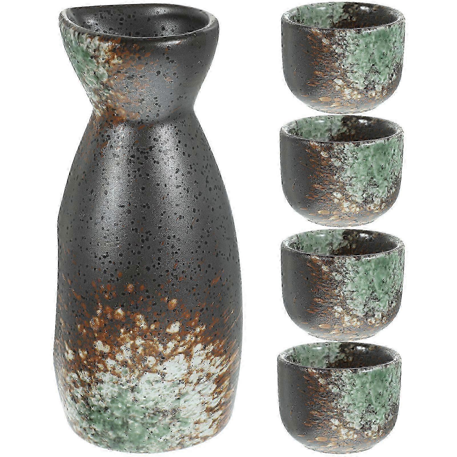 Traditional Japanese Ceramic Sake Set With Pot And Cups For Authentic Serving Experience