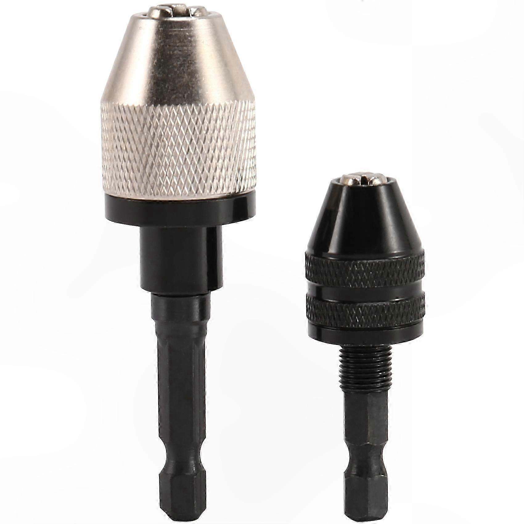 2-Pack Keyless Drill Chuck Adapter, 1/4" Hex Shank, Quick Change for 0.3-6.5mm Bits