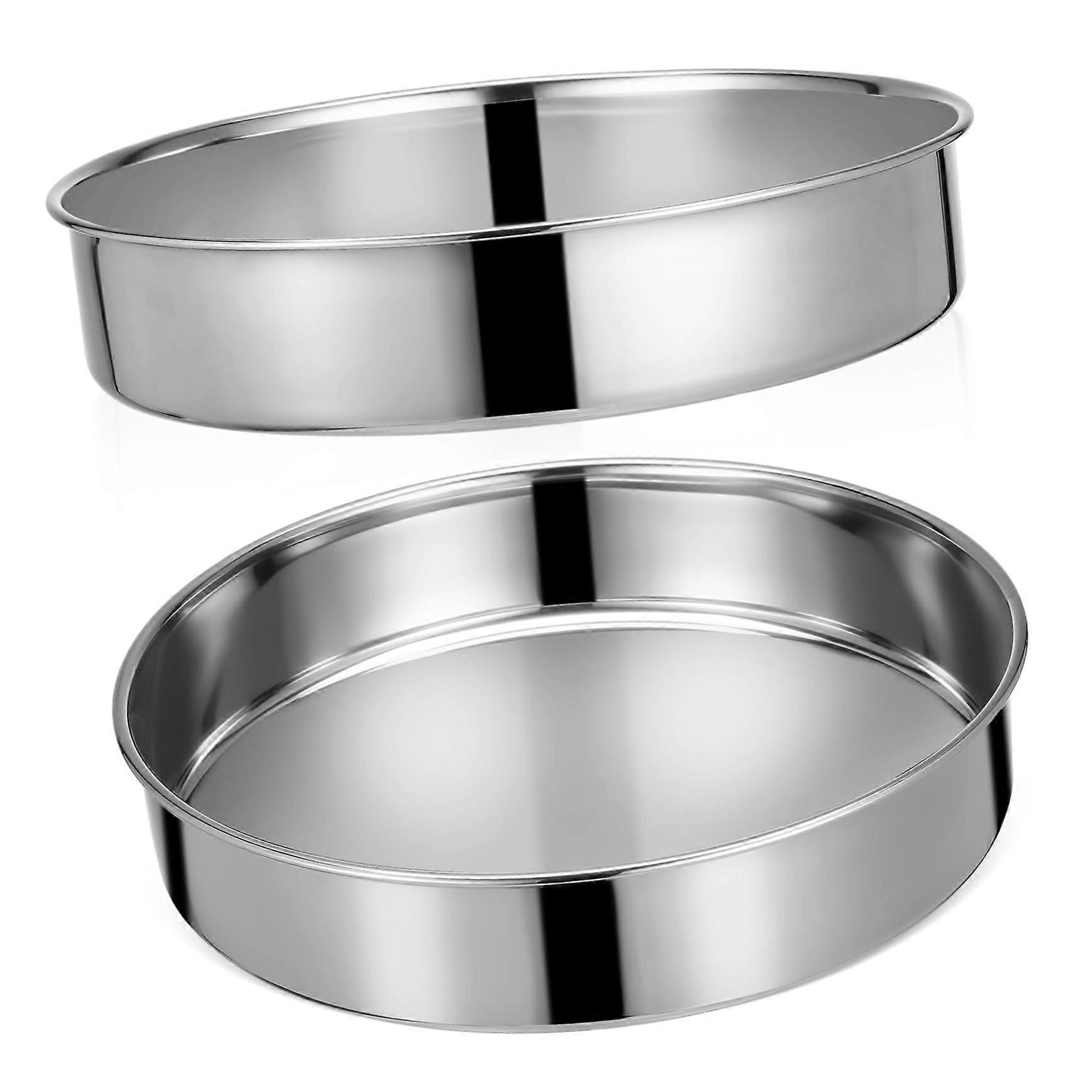 2pcs Stainless Steel Round Cake Pan Set Durable  Temperature Resistant Baking Tins for Kitchen
