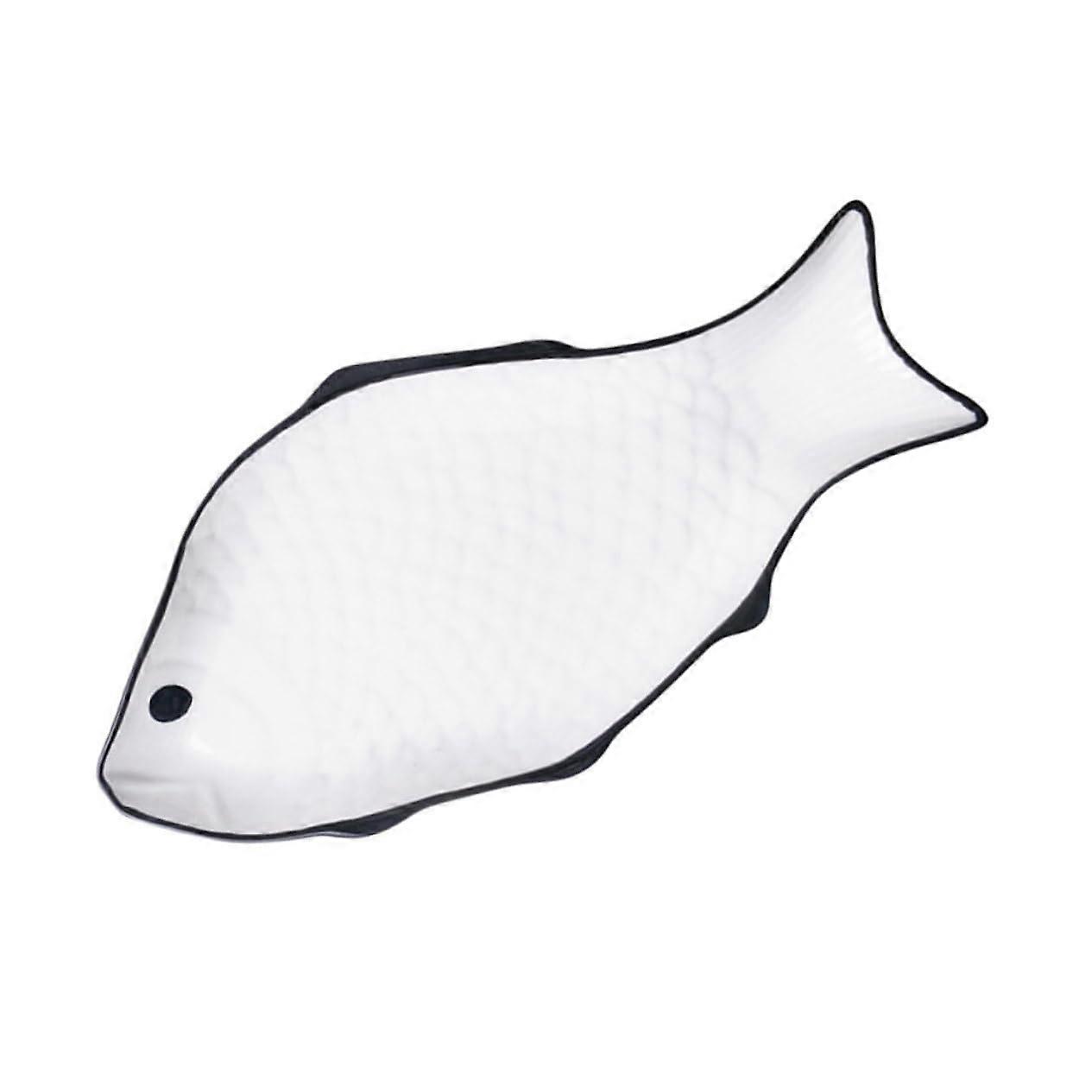 Fish Serving Plate Ceramic Steaming Dish FishShaped Microwave Safe for Home and Restaurant 35.5CM