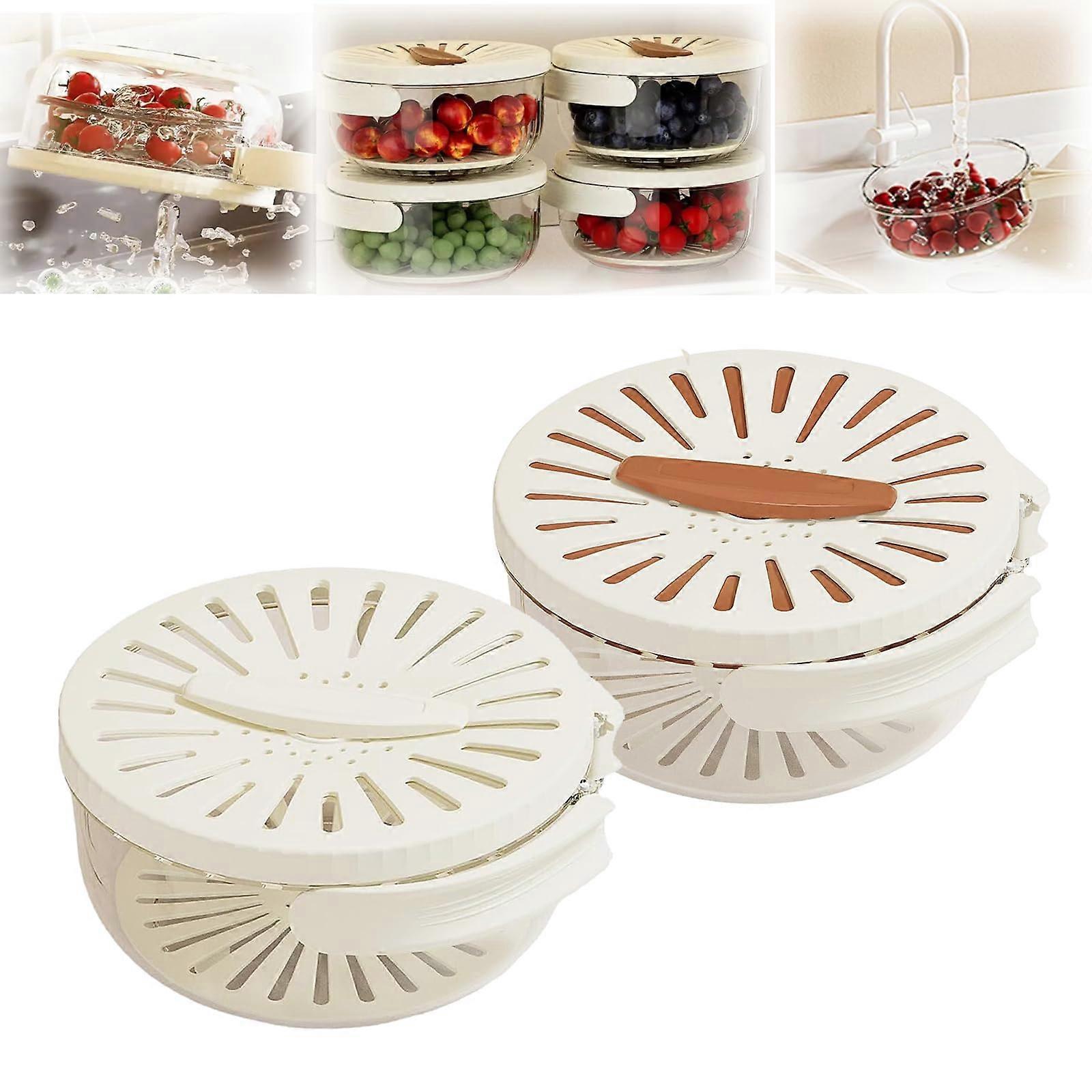 2PCS 2in1 Fruit and Vegetable Strainer with Foldable Handle and Airtight Lid for Kitchen