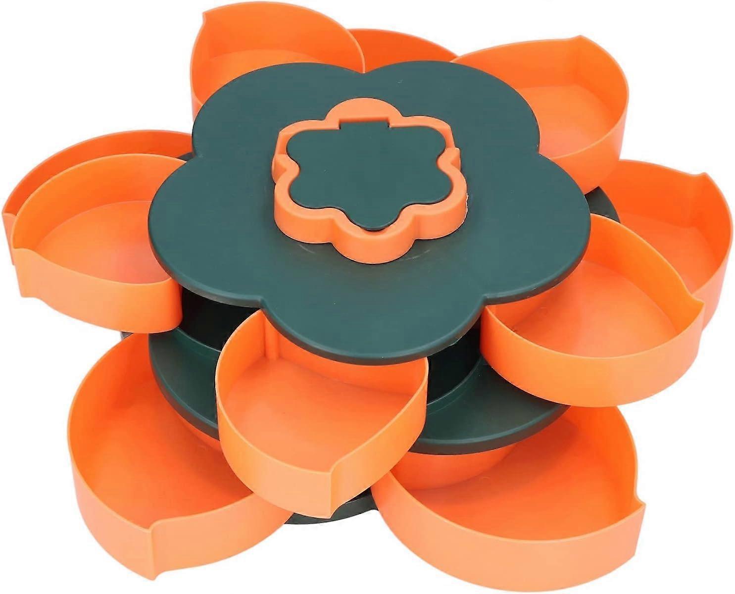 Snack Spinner Rotating Snack Box Large Capacity Flower Shaped Double Layer Nut Candy Tray for Home