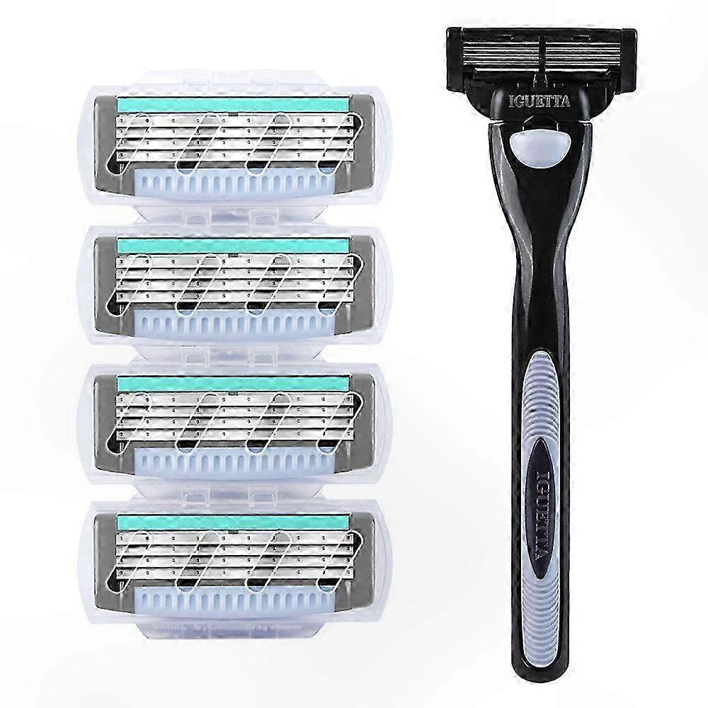 4-Layer Blade Manual Razor for Men with Handle and 5 Replacement Heads