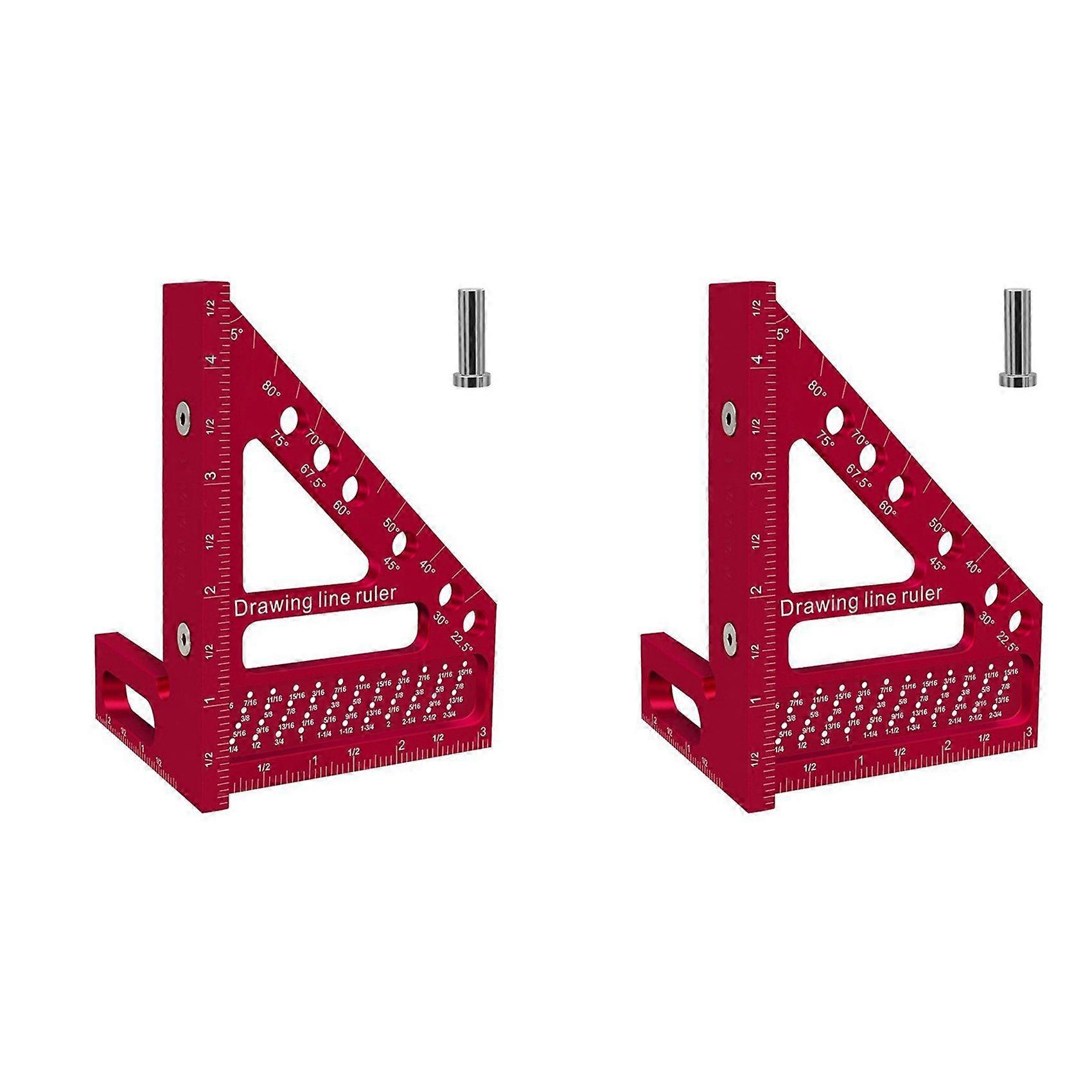 2X Woodworking Carpenter Square Hole Scribing Ruler Measuring Ruler with Angle Pin Construction Precision