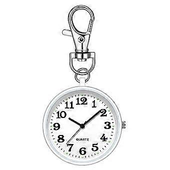 Clip on Pocket Watch Quartz Pocket Watch with Key Buckle Hanging Digital Watch Clip for Nurses Doctors White+White