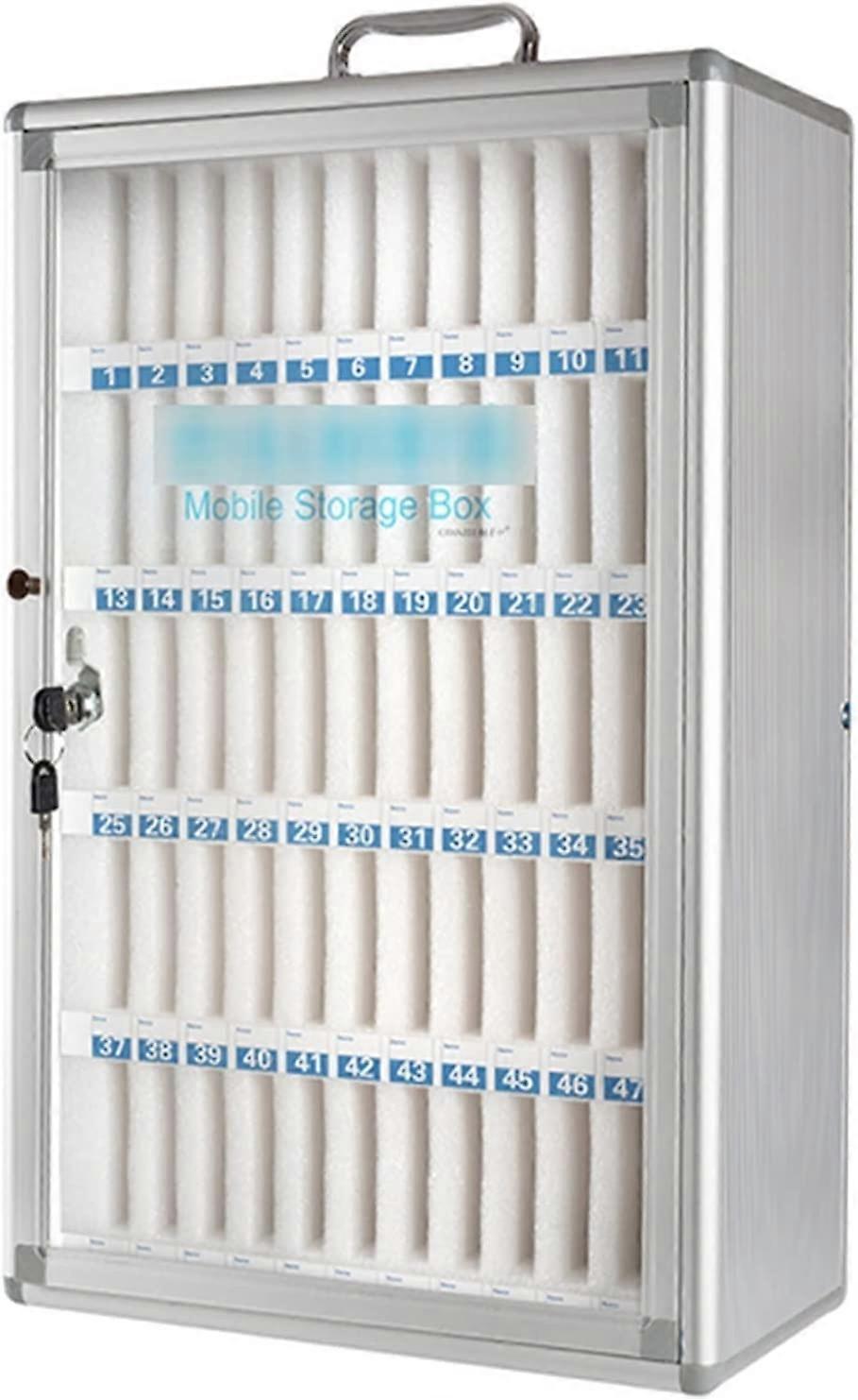 Lockable Mobile Phone Storage Cabinet with Secure Lock and Numbered Compartments for Workshop Use