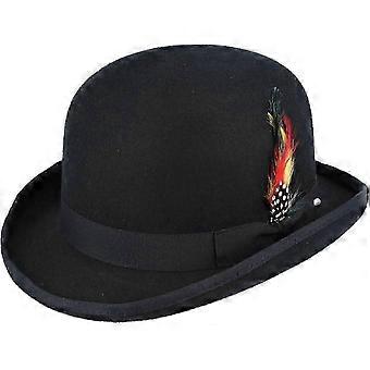 Unisex Hard Top Wollen Bolhoed Met Veer Satijn Gevoerde Maten S Tot Xl