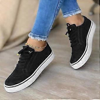 Willtoo Damen-Sneaker 2025, modisch, mit Schnürung und Plateau, flach, zum Hineinschlüpfen, bequeme Freizeitschuhe, Tennisschuhe, Laufschuhe, rutschfest, Schwarz