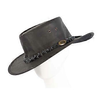 Black Australian Buffalo Leather Bush Outback Jacaru Hat J1092BL