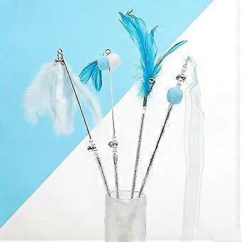 Fairy Cat Teasing Wand with Wire and Feather Sound to Amuse Cats - 4-Piece Set (Blue - Only 1 piece available, random selection)