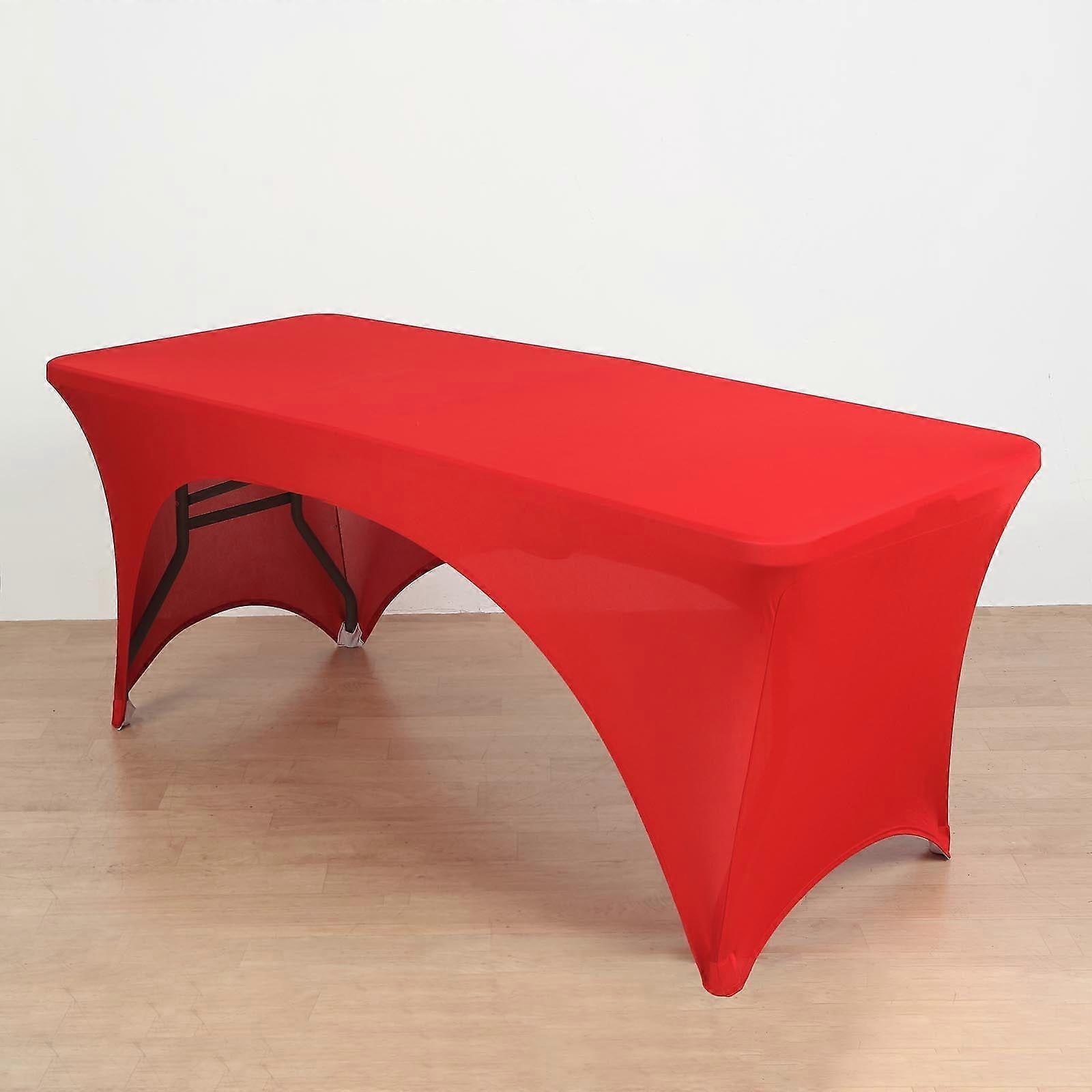 6FT Red Open Back Stretch Spandex Table Cover, Rectangular Fitted Tablecloth