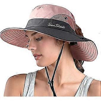 Damen Pferdeschwanz Safari Sonnenhut, breite Krempe UV Schutz Outdoor Bucket Hat, faltbarer Strand Sommer Angelhut
