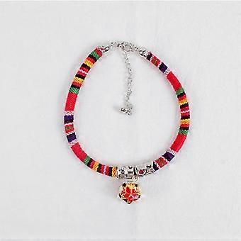 Hund / Katzenhalsband, buntes verstellbares Halsband mit Glocke, böhmisches Halsband mit Anti-Würge-Glocke für Katze und Hund (rot)