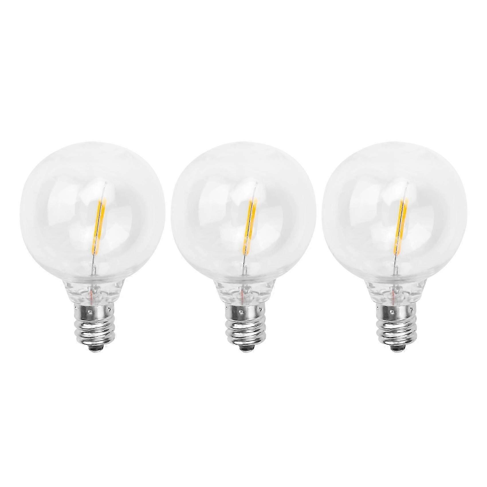 3Pcs G40 LED Light Bulbs, E12 Screw Base, Shatterproof Plastic, Warm Vintage Glow, for Solar String Lights, Indoor Outdoor, Long Lasting 30000 Hours