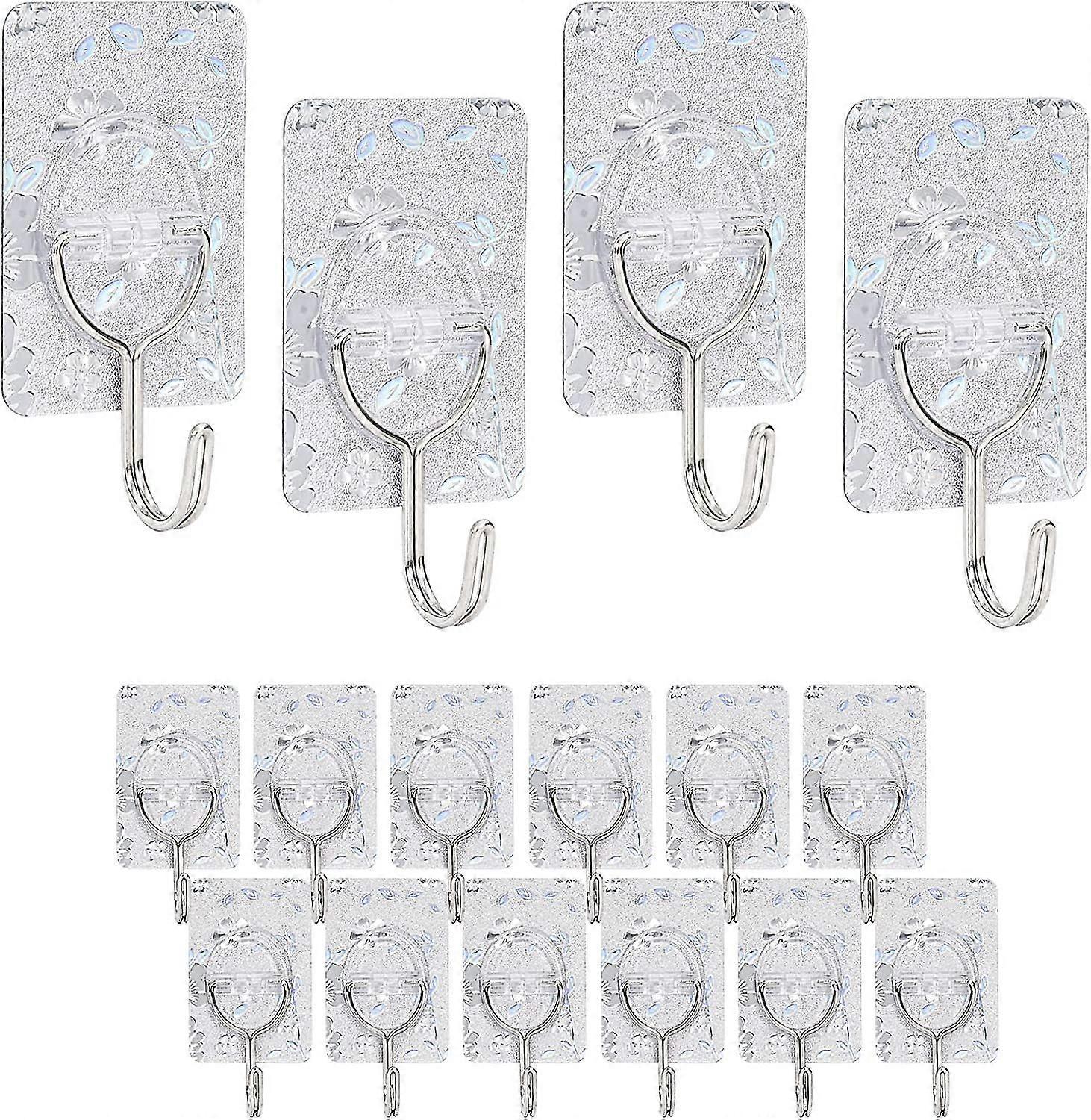Adhesive Hooks Utility Hooks Kitchen Wall Hooks - 16 Pcs Seamless Hooks