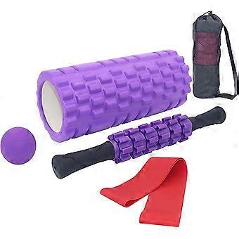 Portable 5 In 1 Fitness Massage Roller Kit, Foam Roller, 1 Roller Bar, Massage Balls, Resistance Bands, For Pilates Massage Yoga Exercise Fitness Gym