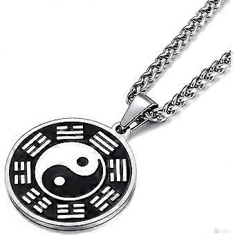 Yin Yang Trigramm Anhänger Halskette für Männer Amulett Schmuck für Jungen 24 Zoll Edelstahl Gliederkette