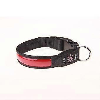 Dww LED-halsband voor honden (M-Rood), verstelbaar knipperend USB-oplaadbaar nachtlampje, tuigje voor honden, huisdierbenodigdheden