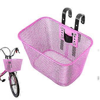 Front Bike Basket Iron Mesh 26x17x15.5cm Pink Handlebar Storage for Women Children Casual Rides School Trips